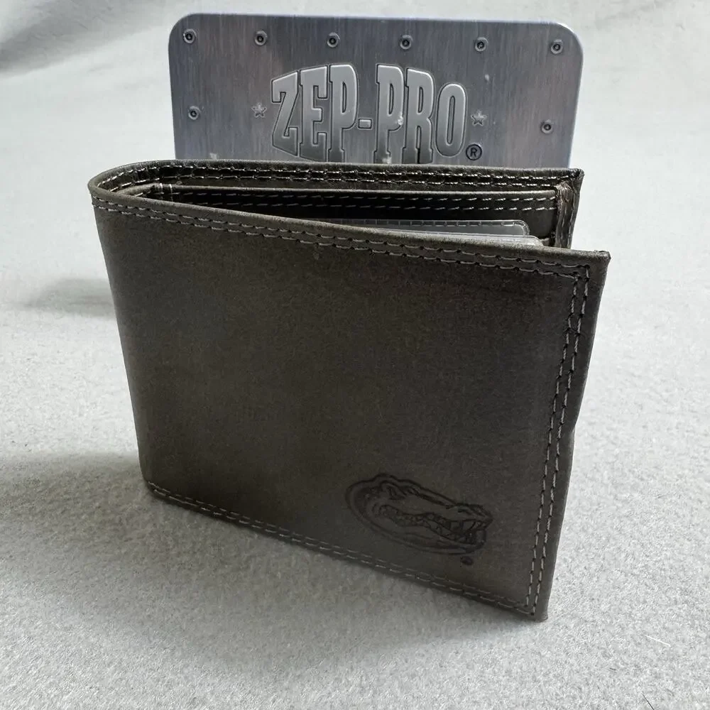 NCAA Zep-Pro Genuine Leather Bifold Wallet Gray Florida Gators Logo College